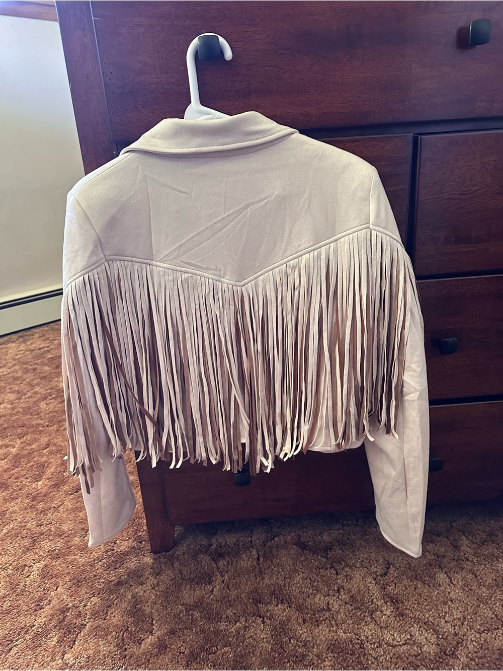 Fringed Suede Jacket in Cream and Tan - Picture 3 of 4